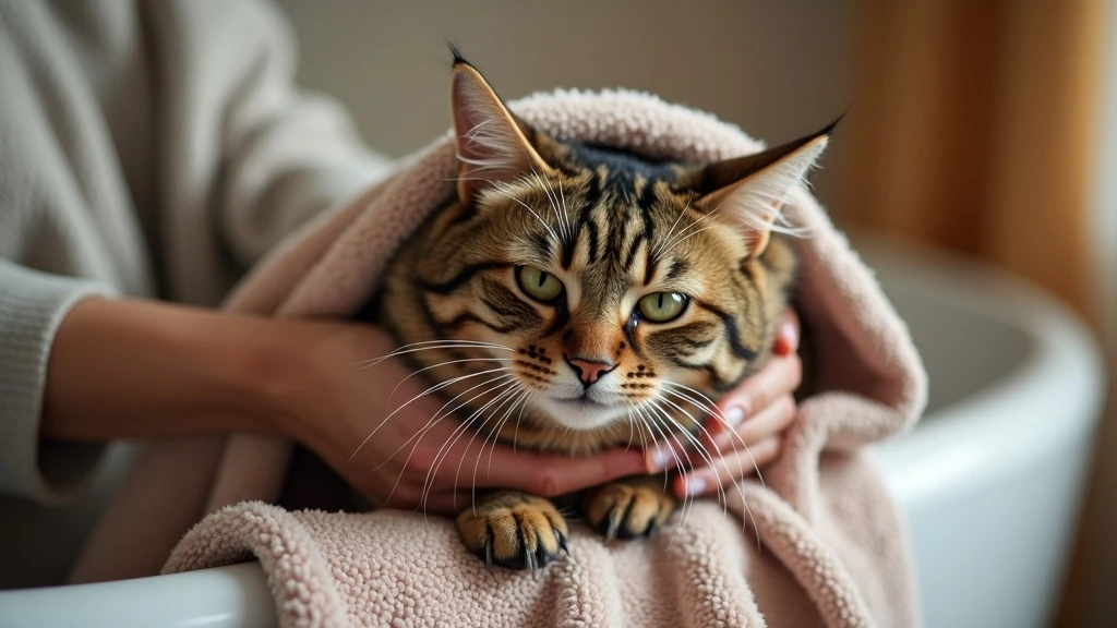 Nyugodt Maine Coon fürdetés után