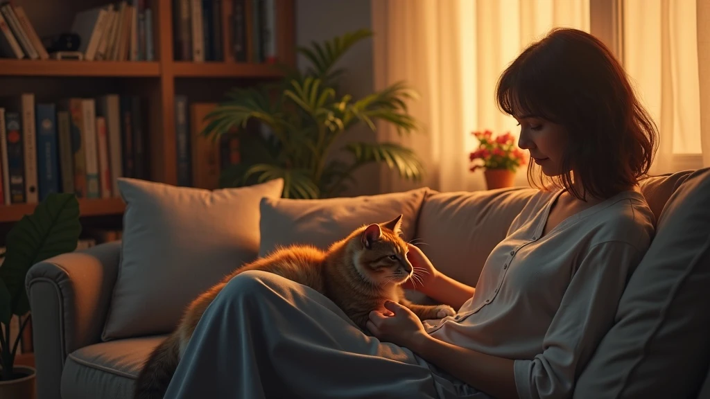 Nyugodt gazdi, békés dorombolás Hangulatos szobai összebújás