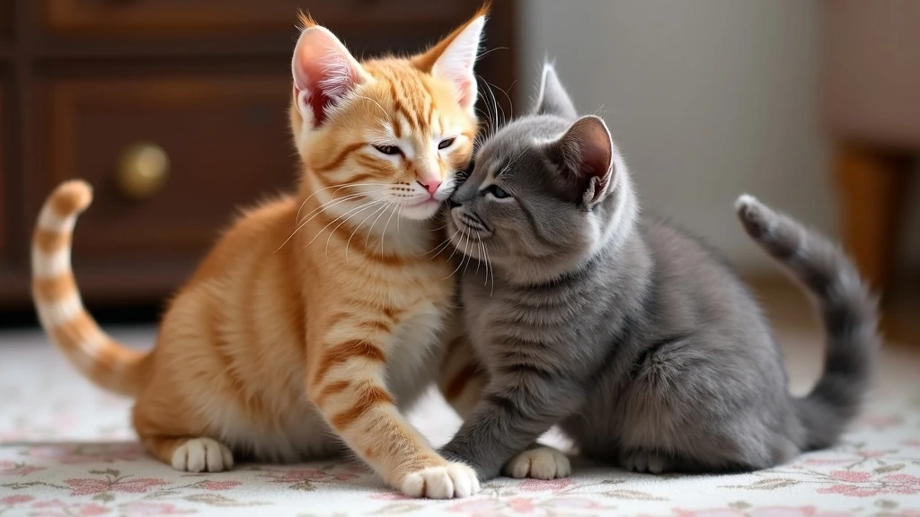 Két cica barátságosan birkózik