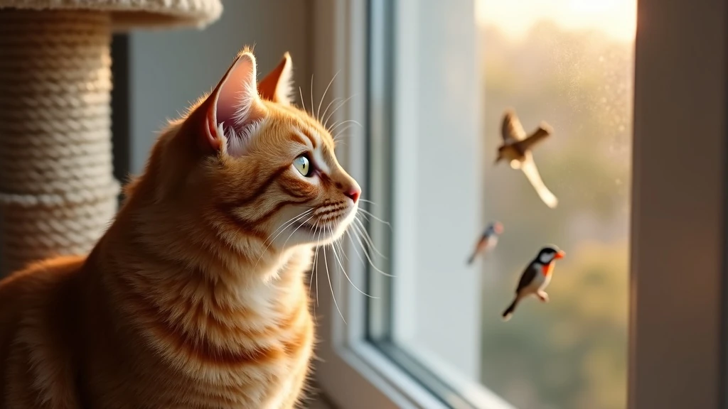 Ablaknál figyelő vörös cica